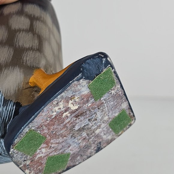 Vintage Carved Stone Duck Hand Painted Figurine Glass Eyes Head Tucked Bird - Picture 7 of 7